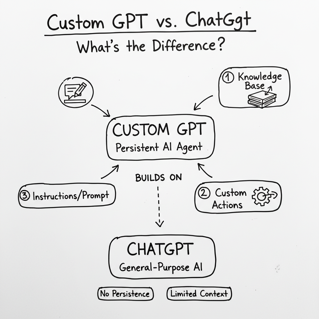 Whiteboard concept diagram for Makes a Custom GPT Different from ChatGPT