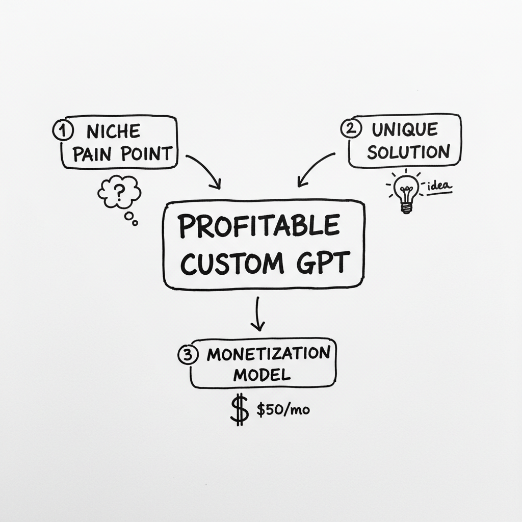 Whiteboard concept diagram for 3 Core Components of Every Profitable GPT